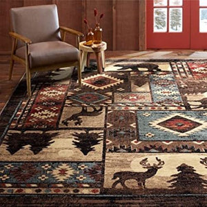 Buffalo Bear and wildlife area rug for Home and Farmhouse decoration 1'8"x2'7" (Brown/Red)