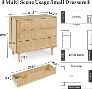 New! 3-Drawer Dresser Rattan Modern Closet Chest Oak