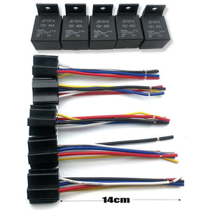 5 Pack 12V 30/40 Amp 5-Pin Automotive Relay w/ Wires & Harness