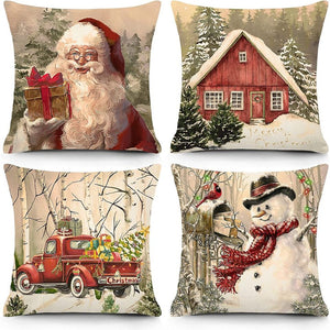 🔥SALE🎄Set of 4 Vintage Christmas Decorations Farmhouse Winter Holiday Throw Pillowcase