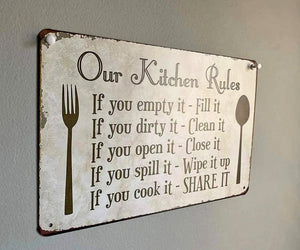 12" x 8"-Inch Kitchen Rules Plaque Rustic Metal Tin Aluminum Sign