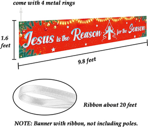 🔥Jesus is The Reason for The Season Sign Banner - Large Outdoor Jesus Christmas Home Decorations, 9.8x1.6 ft, NEW!!🔥