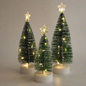 3pcs Pre Lit Mini Christmas Tree Tabletop Bottle Brush Trees with LED Light 3 Size
