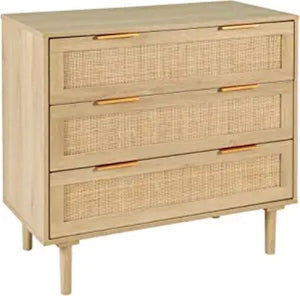 New! 3-Drawer Dresser Rattan Modern Closet Chest Oak