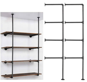 Wall Mount Iron Pipe Open Retro Bookshelf Hung Bracket 4 Tier Black