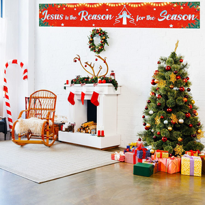 🔥Jesus is The Reason for The Season Sign Banner - Large Outdoor Jesus Christmas Home Decorations, 9.8x1.6 ft, NEW!!🔥