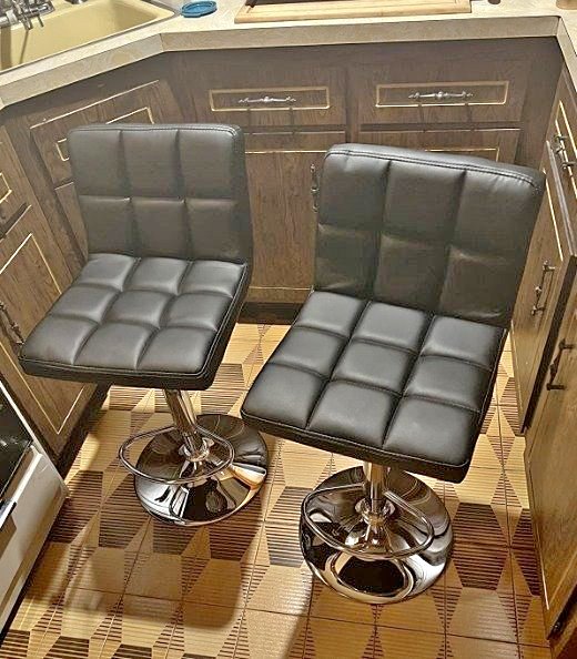 Set Of 2 Adjustable Swivel Bar Stools (Black) NEW
