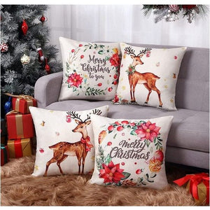 Set of 4 Christmas Pillow Covers Farmhouse Cushion Covers for Xmas Decor 18x18