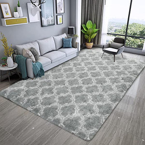 Fluffy Plush Area Rugs 4x6 Feet, Geometric Neutral Rug, Grey
