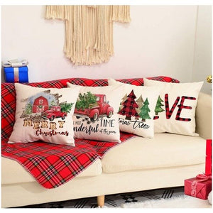 Set of 4 Farmhouse Christmas Pillow Covers Buffalo Plaid Xmas Decorations 18x18
