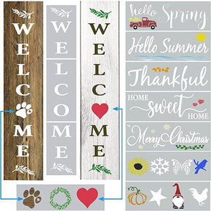 Large Welcome Wood Stencils Set Reusable Vertical Welcome Sign for Front Door & Porch Decor ❤New❤