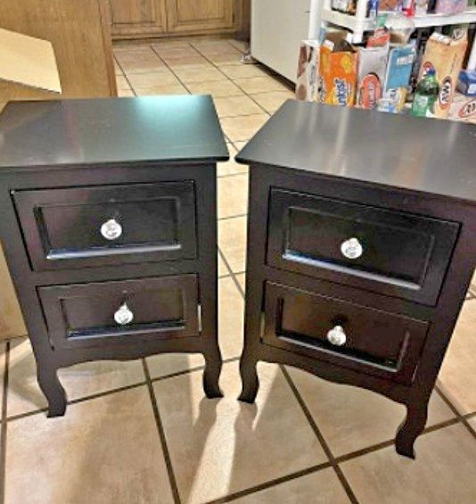 Set of 2 Bedroom Bedside Table Nightstand End Organizer 2 Drawers Storage Black