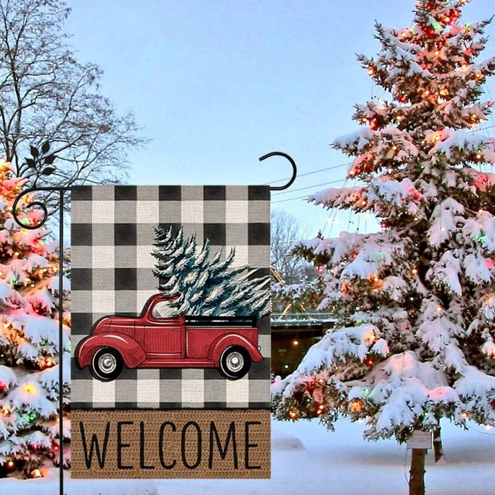NEW💥 Christmas Welcome Garden Flag Double Sided Vertical Rustic Winter Truck Xmas Tree 12×18 Inch