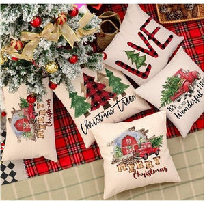 Set of 4 Farmhouse Christmas Pillow Covers Buffalo Plaid Xmas Decorations 18x18