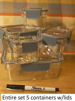 10 Piece (5 Containers and 5 Lids) Locking Food Storage Container - Clear