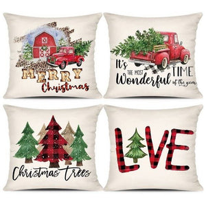 Set of 4 Farmhouse Christmas Pillow Covers Buffalo Plaid Xmas Decorations 18x18