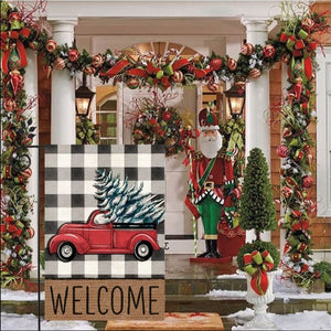 NEW💥 Christmas Welcome Garden Flag Double Sided Vertical Rustic Winter Truck Xmas Tree 12×18 Inch