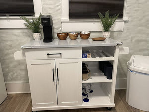 White Kitchen Cart with Stainless Steel Top