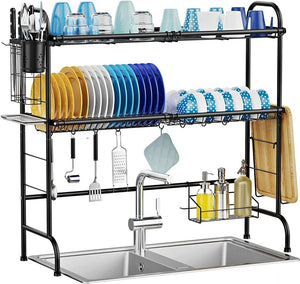 2 Tier Stainless Steel Over The Sink Dish Drying Rack Non-Slip