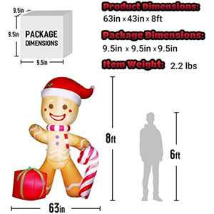 2.2Lbs LED 8FT Christmas Inflatable Decorations Gingerbread Man