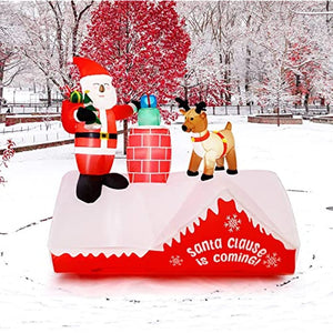 6.3Lbs 8FT Christmas Inflatable Decoration Santa with Giftbox and Reindeer