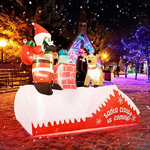 6.3Lbs 8FT Christmas Inflatable Decoration Santa with Giftbox and Reindeer