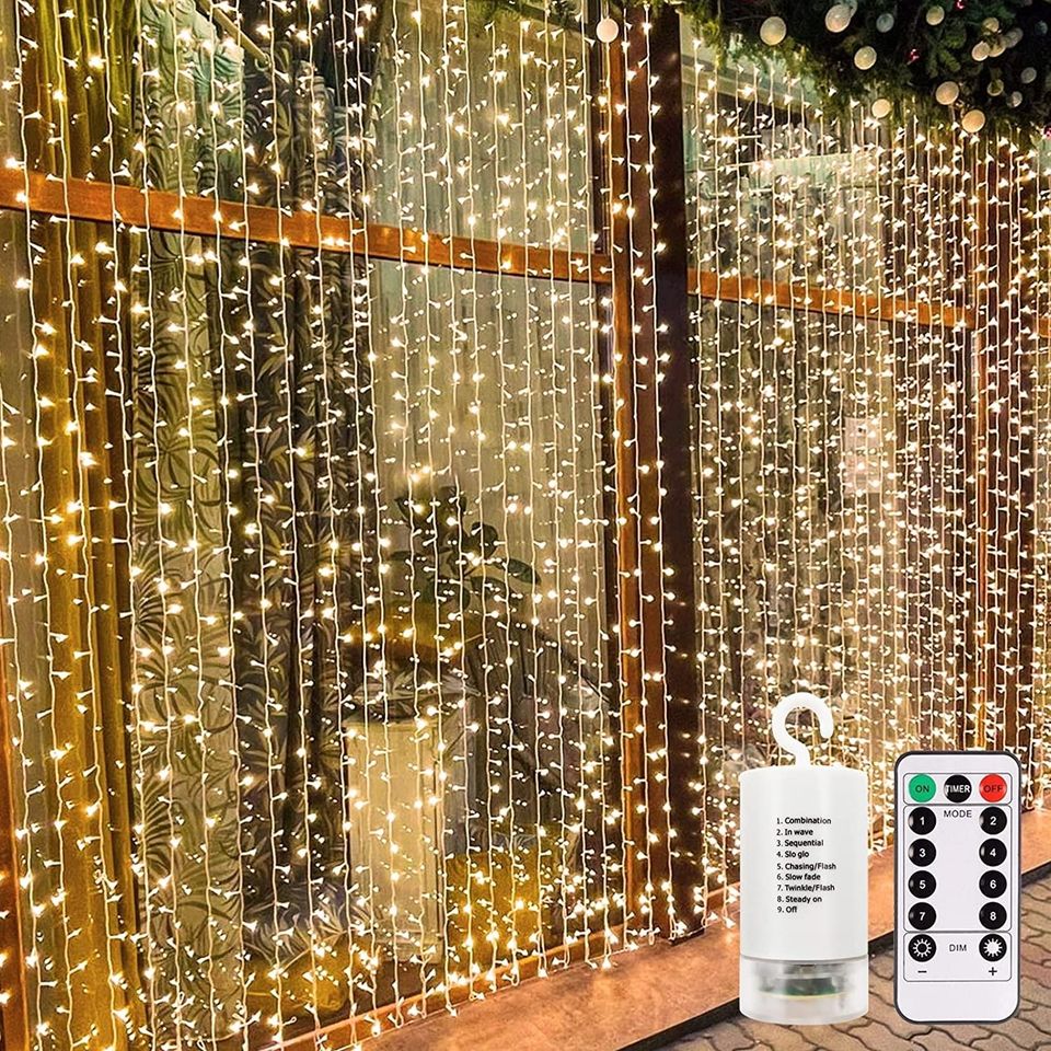 💯200LED Fairy Curtain Lights 9.8FT x 6.5FT Warm White 8 Modes Fairy Lights 💯