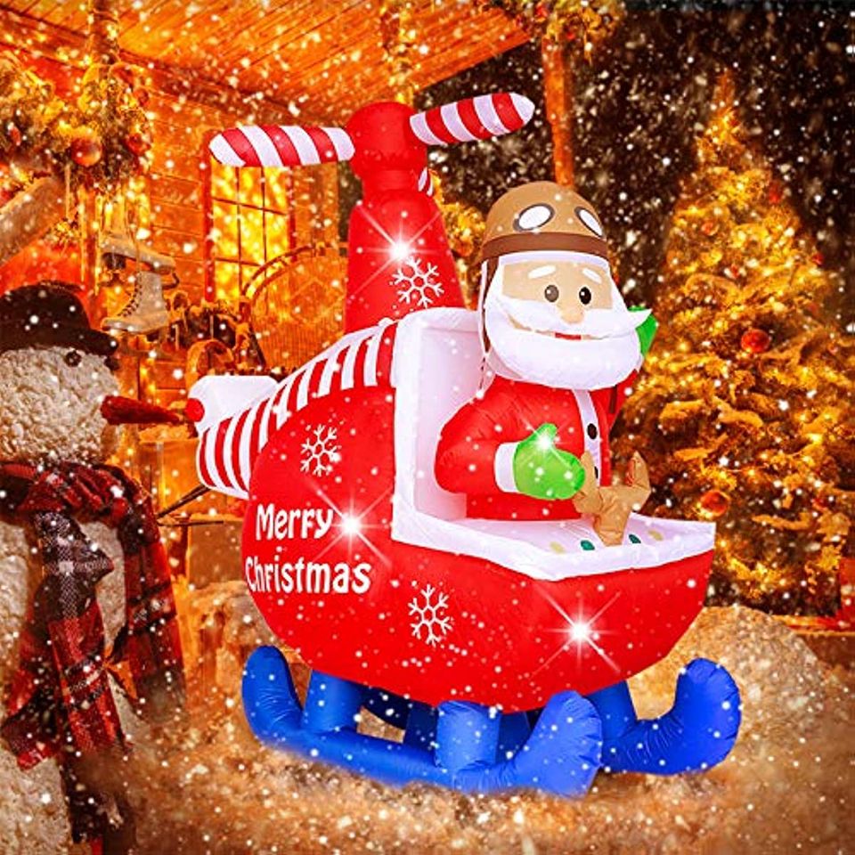 🔥🎁3.9Lbs 6Ft LED Santa w/Helicopter Christmas Inflatable Decorations Blow