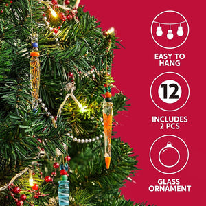 12Pcs Colorful Glass Icicle Ornaments with Crystal Line