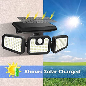 🔥2.3Lbs 2Pack 210 LED 2500LM 3 Heads Solar Outdoor Lights Waterproof,with Remote Control
