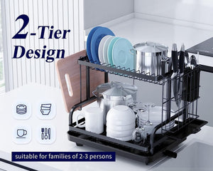 2-Tier Dish Drying Rack with a Large Capacity for Kitchen Counter