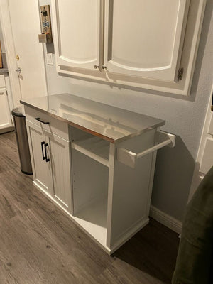 White Kitchen Cart with Stainless Steel Top