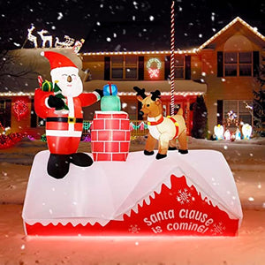 6.3Lbs 8FT Christmas Inflatable Decoration Santa with Giftbox and Reindeer