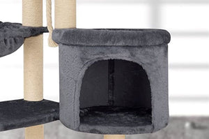 New! Cat Tree with Cat Condo Hammock and Two Replacement Hanging Balls Grey