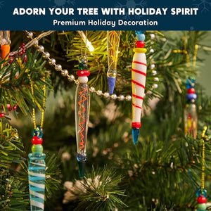 12Pcs Colorful Glass Icicle Ornaments with Crystal Line
