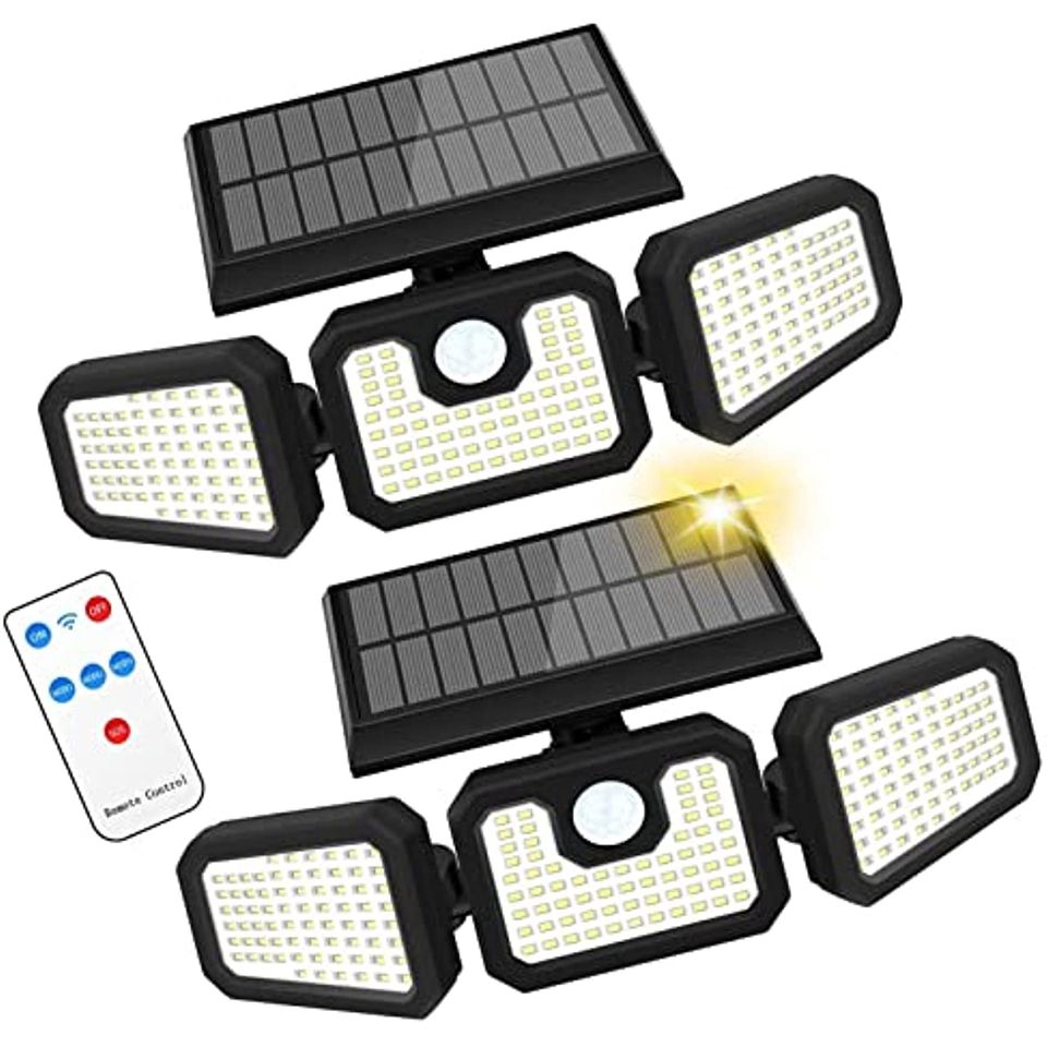 🔥2.3Lbs 2Pack 210 LED 2500LM 3 Heads Solar Outdoor Lights Waterproof,with Remote Control