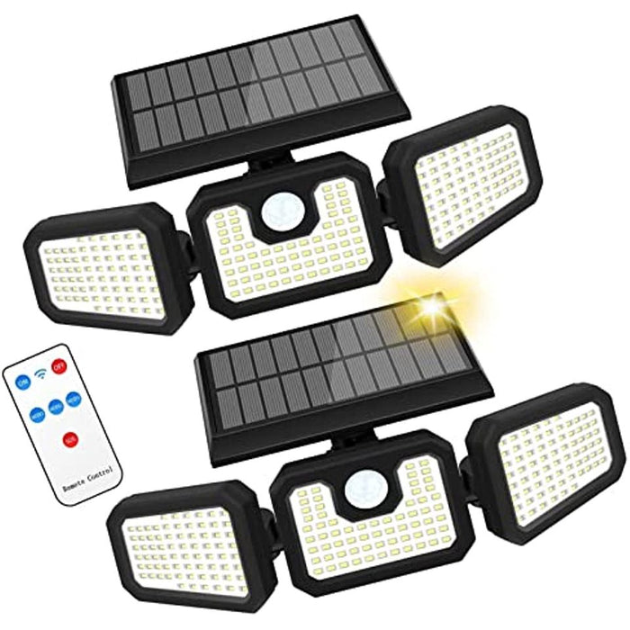 🔥2.3Lbs 2Pack 210 LED 2500LM 3 Heads Solar Outdoor Lights Waterproof,with Remote Control