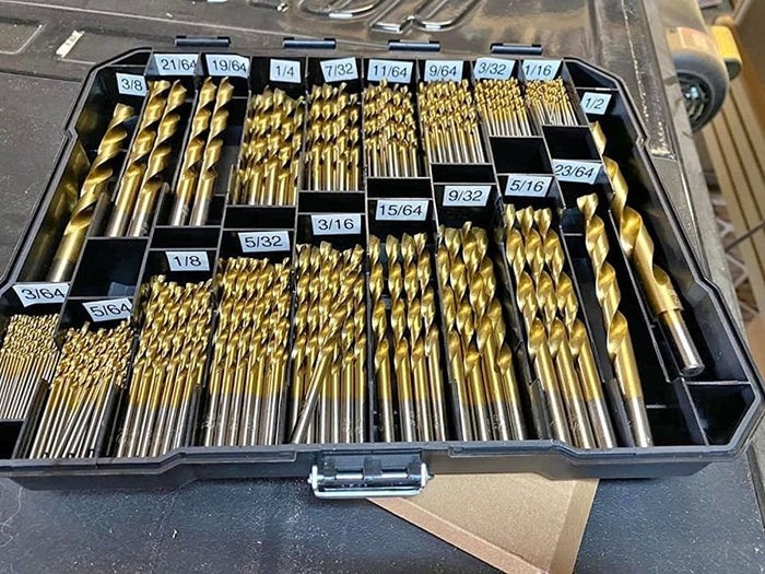 99PCS Titanium Coated Drill Bit Set, 135 Degree Tip HSS Drill Bits Kit with Storage Case