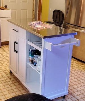 White Kitchen Cart with Stainless Steel Top