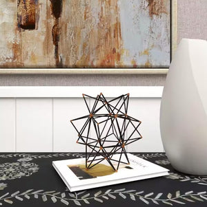 Black Metal Geometric Sculpture with Gold Accents