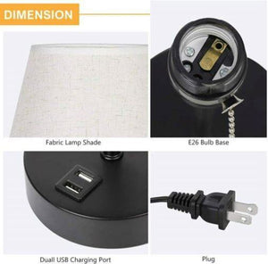 Set of 2 Bedside Desk Lamps Table Lights Nightstand Reading Lamp with USB Ports
