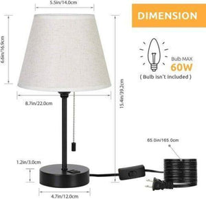 Set of 2 Bedside Desk Lamps Table Lights Nightstand Reading Lamp with USB Ports