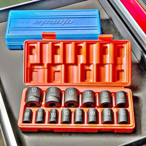 (14 Sockets) 1/2-Inch Drive Metric Shallow Impact Socket Set 6-