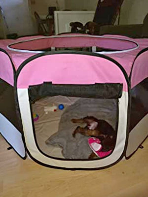 45" Pet Dog Kennel Fence Puppy Playpen Exercise Pen Foldable Pink