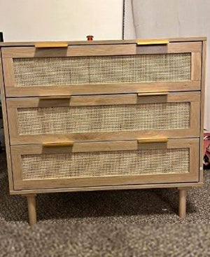 New! 3-Drawer Dresser Rattan Modern Closet Chest Oak