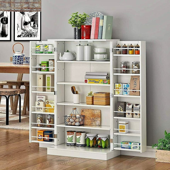 Kitchen Pantry Storage Cabinet with Doors Adjustable Shelves (White