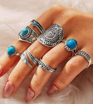 82 Pcs Vintage Silver Knuckle Rings Set for Women, Bohemian Stackable Joint Finger Rings