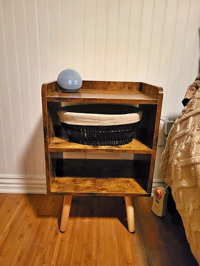 Rustic Brown Nightstand with Storage Shelf