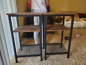 3-Shelf Rustic End Table with Steel Frame