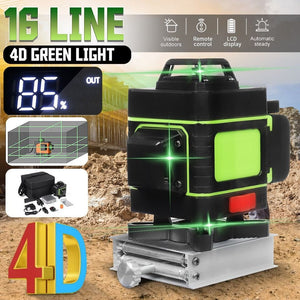 16 Lines 4D Green Laser Level 360° LED Auto Self-Leveling Cross Measure Tool